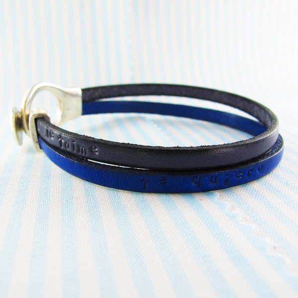 "Love" Braided Bracelet with Embossed Leather Straps
